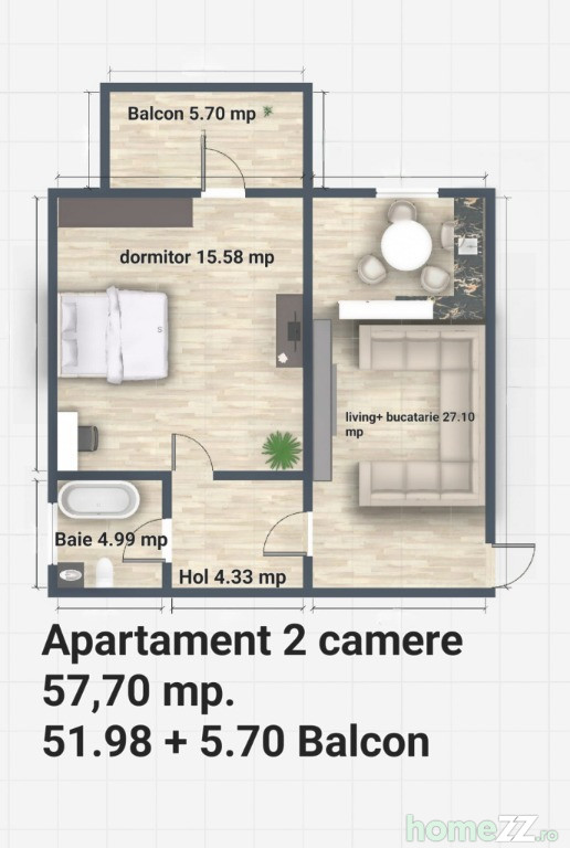 Apartament 2 camere, Est, comision 0%