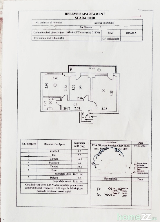 Apartament 2 camere, Plantelor