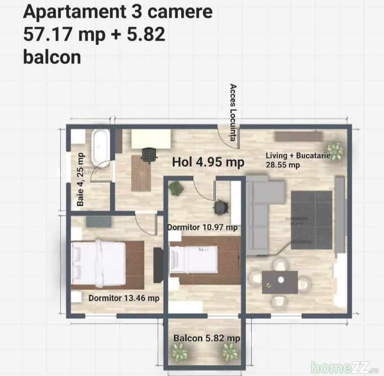 Apartament 3 camere, Est, comision 0%