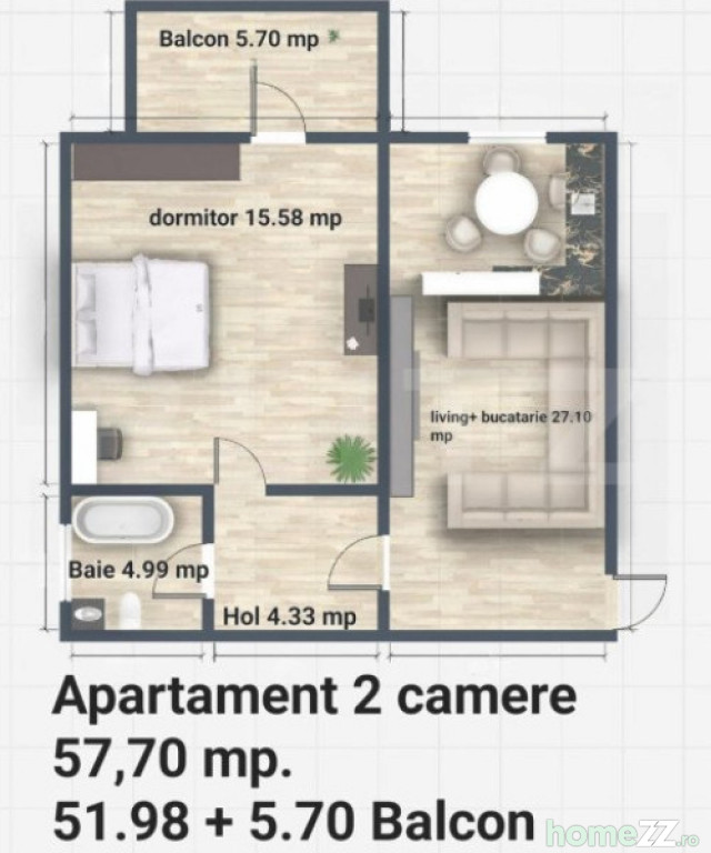 Apartament 2 camere, Miroslava