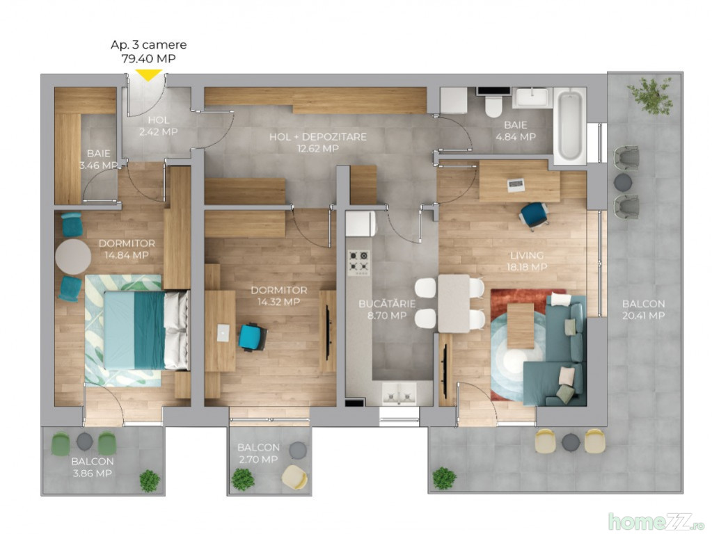 Apartament 3 camere, Avantgarden, comision 0%