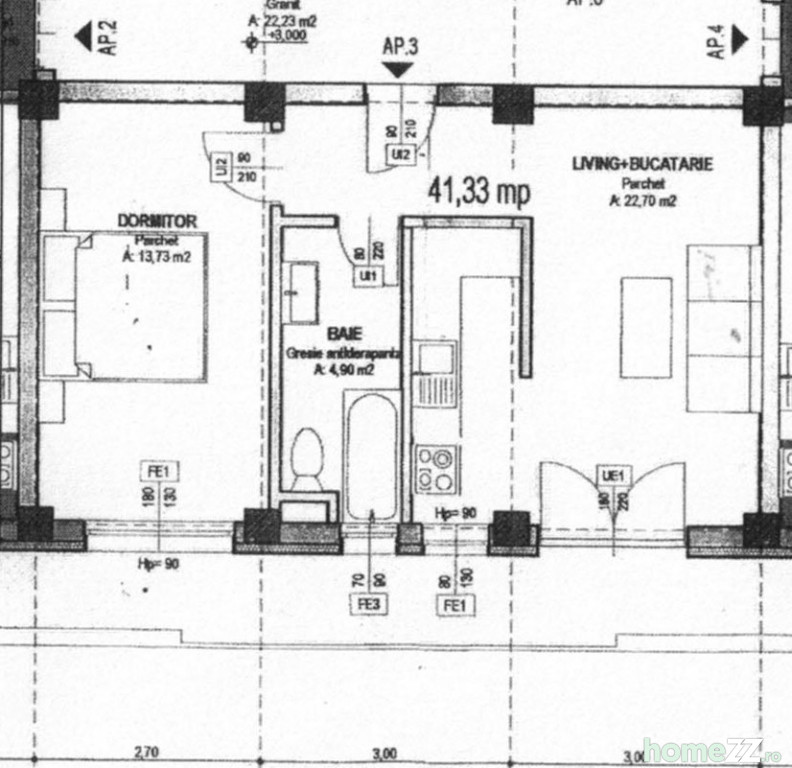 Obcini-Bloc Nou -Microapartament, 41,33mp, la cheie