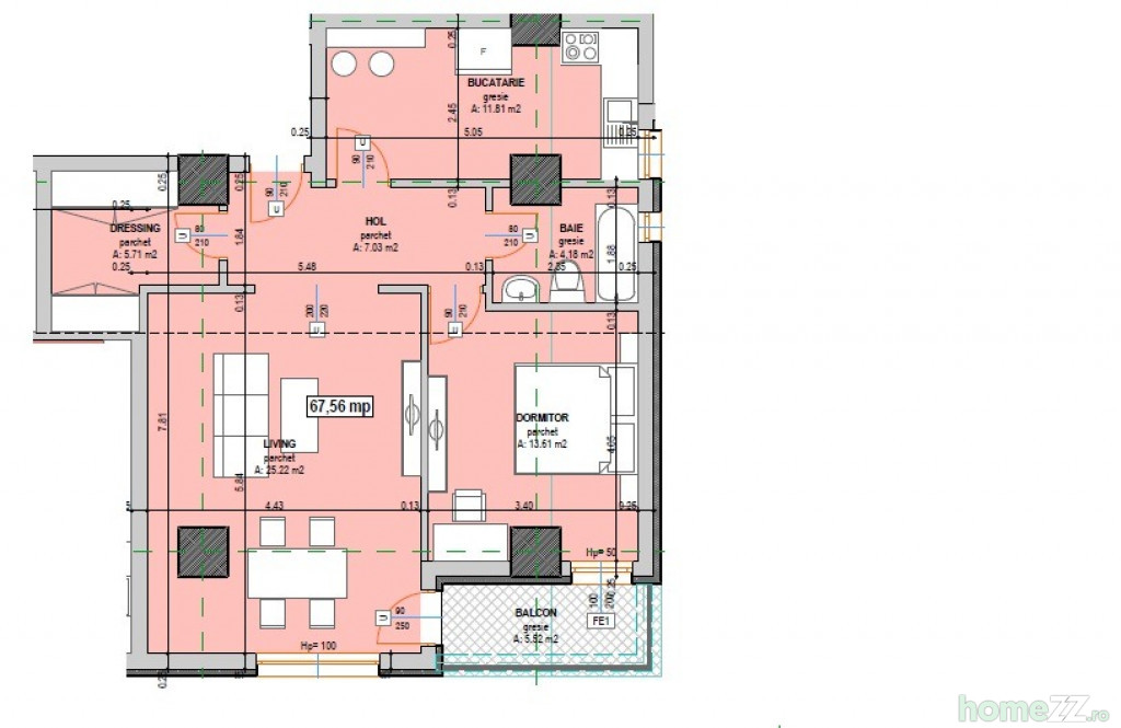 Zamca-Bloc Nou- 2 camere decomandat,67,56mp