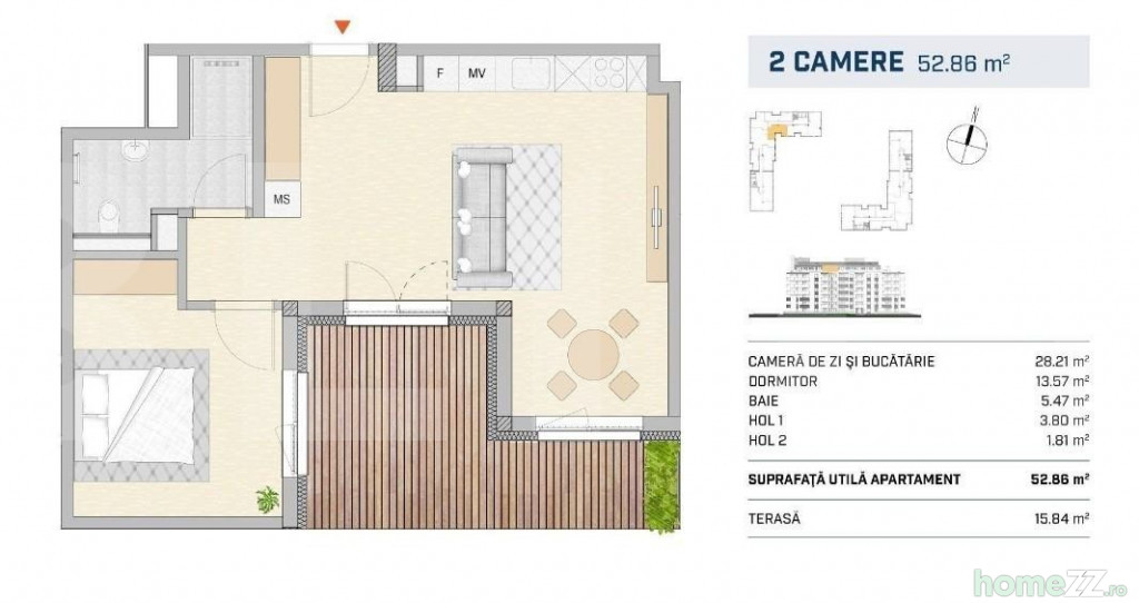 Apartament 2 camere, Semicentral