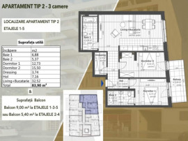 Apartament cu 3 camere, 84mp, etaj intermediar, Semicentral