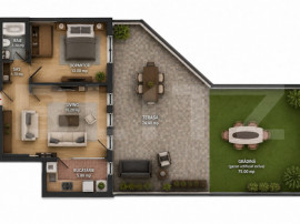 Apartament 2 camere, CF, terasă spectaculoasă 75 mp, Zona