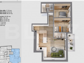 Apartament cu 3 camere, 77,79 mp, cu logie și finisaje pre