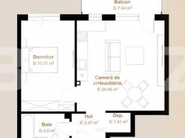 Apartament 2 camere, 49,80 mp + balcon 7,04 mp, zona Vivo