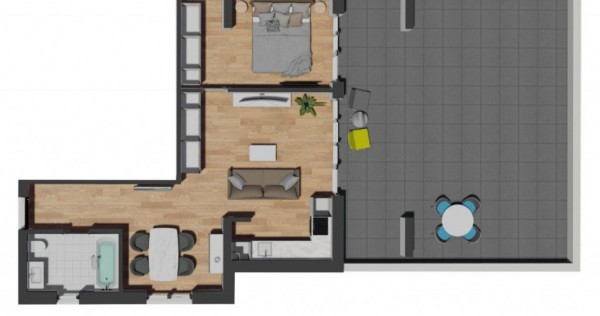 Apartament de 2 camere semifinisat, 53,45 mp, terasa 60,31 m