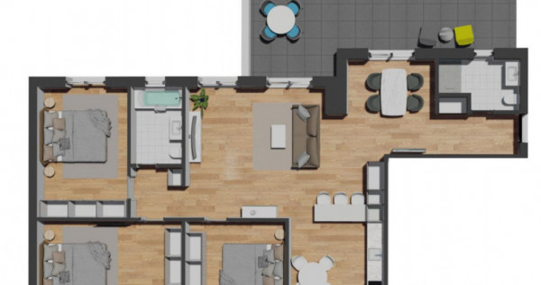 Apartament de 4 camere semifinisat, 111,49 mp, terasa 37,06