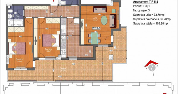 Apartament 3 camere cu terasa