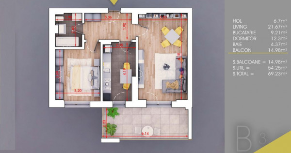 Theodor Pallady - Apartament 2 camere, 69 mp, COMISION 0%