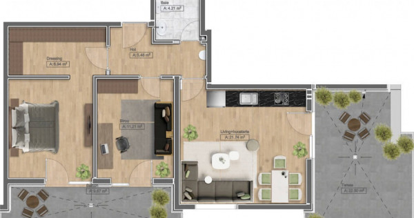 Apartament 3 camere cu terasa deosebita in bloc nou! 90 092 Euro + TVA
