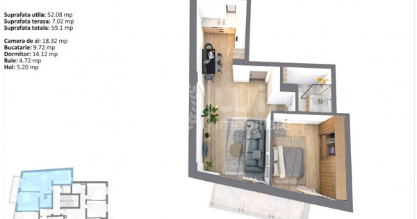 Apartament 2 camere | Bloc nou | 52mp | Balcon | Garaj | Cen