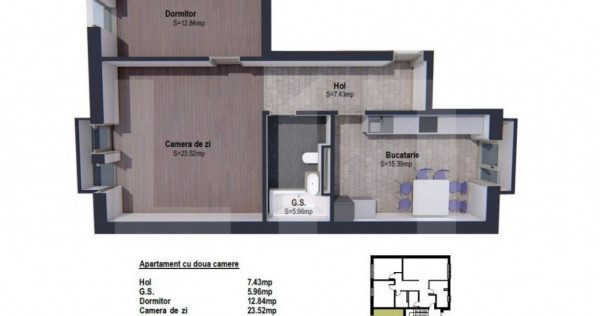 Apartament de 2 camere semifinisat, 65.14mp, bloc nou, zona