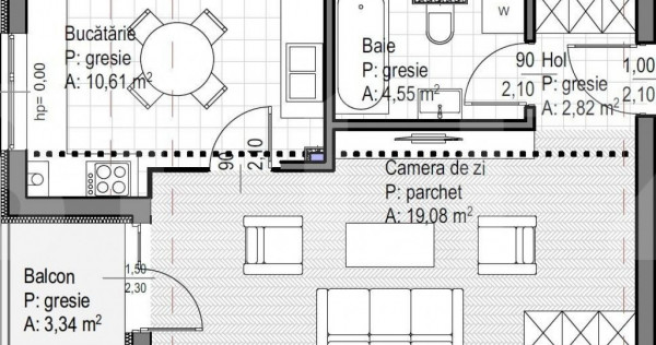 Apartament 1 camera finisat, 37 mp , balcon 3.3 mp, etaj int