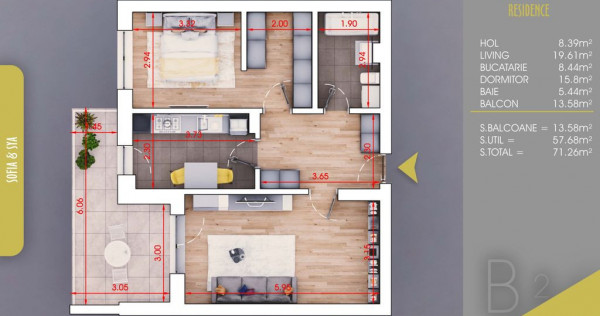 Apartament 2 camere spatios, metrou, parcare gratis