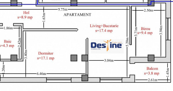 Apartament 3 camere OPEN SPACE 61 mp cartier HLINCEA - CETĂ