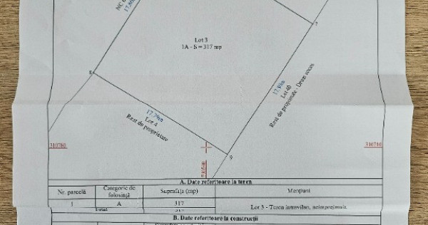 Teren intravilan 317 mp Comuna Berceni