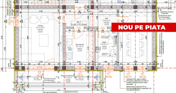 Apartament cu 2 camere, 51,35 mp + balcon 7,6 mp, zona Hotel