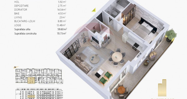Apartament cu 2 camere, orientare E, etaj 4, Capitolis Re...