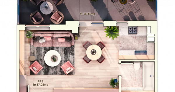 Apartament 1 Camera, 37 mp, Terasa 18 mp, Zona Dorobantilor