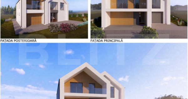 Casa premium semifinisata cu geam panoramic, garaj si teren