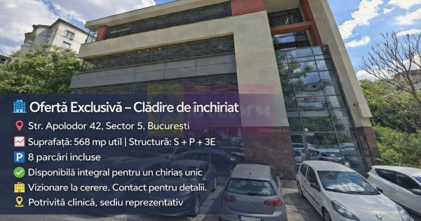 Clădire integrală | 568 mp | 8 parcări incluse | sediu...