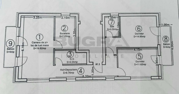 Apartament 3 camere 69 mp, parcare, 2 balcoane, Borhanci