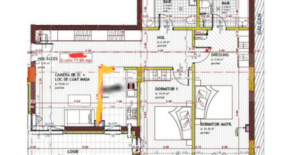 Apartament cu 4 camere, semifinisat, 78 mp utili, 2 bai, par