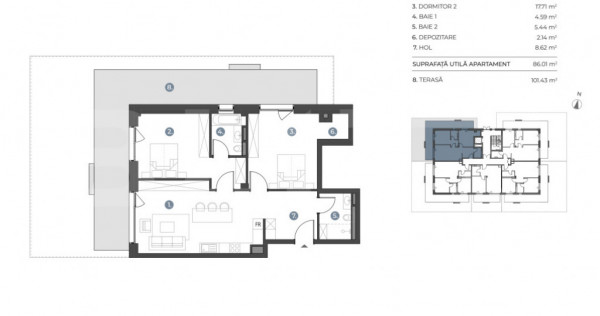 Apartament 3 camere, 86 mp | Standarde nZEB | Ansamblu nou |