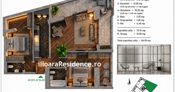 3 camere, 86 mp, 500 m metrou Nicolae Grigorescu (Ilioara), Park Lake