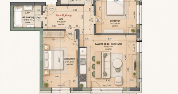 Apartament 3 camere, 67.45 mp, Comision 0, zona Iris