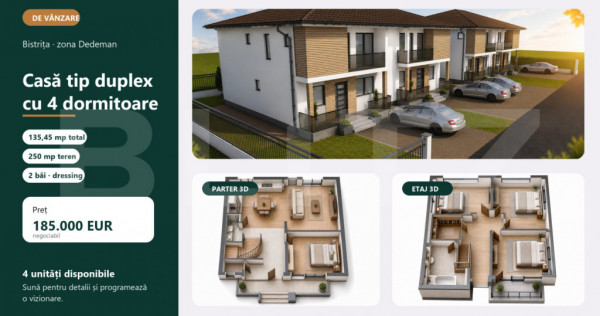 Casa tip duplex cu 4 dormitoare și 250 mp teren, zona Dedem