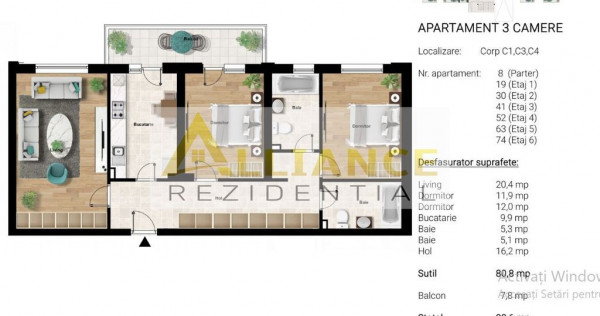 APARTAMENT 3 CAMERE | 92 MP | PASARELA BERCENI