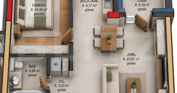 Apartament cu 2 camere, 52.50 mp, zona Terra Gardens, Comisi