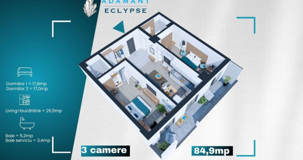 ADAMANT ECLYPSE | 3 camere openspace | TIP 3B ~ 84.9mp, CUG-BRD Iasi