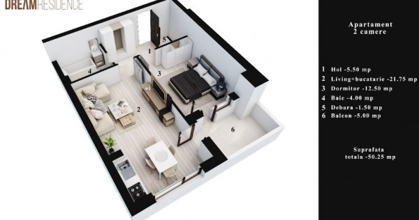 Apartament 2 camere, 50 mp, Rahova Dream Residence