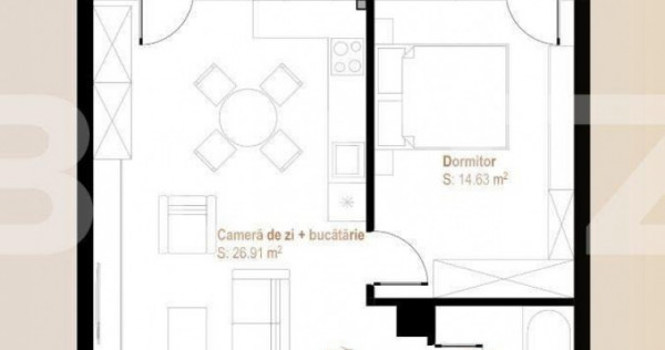 Apartament 2 camere, 51,41 mp + balcon 12,38 mp, zona Vivo
