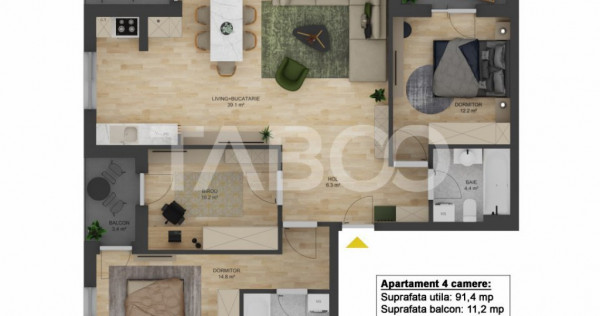 Apartament 4 camere 91 mpu ETAJ 1 si LOC PARCARE zona Doamna