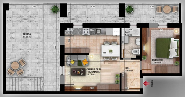 Apartament de 2 camere tip studio, decomandat, în zona T...