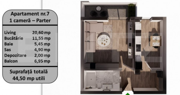 Apartament tip studio, 44.5 mp, zona Tractorul