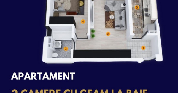 2 camere | bucătărie închisă | balcon | Acces Uverturii