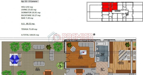 Metrou Dimitrie Leonida - 2 camere cu terasa 76 mp -