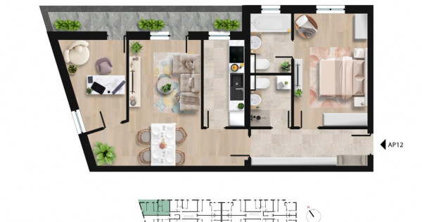 Apartament cu 3 camere și două băi, langa Lacul Morii