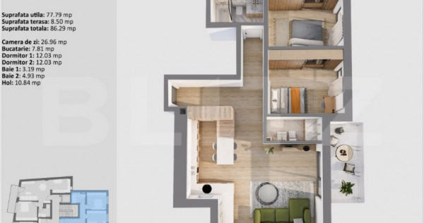 Apartament cu 3 camere, 77,79 mp - zona Centrala