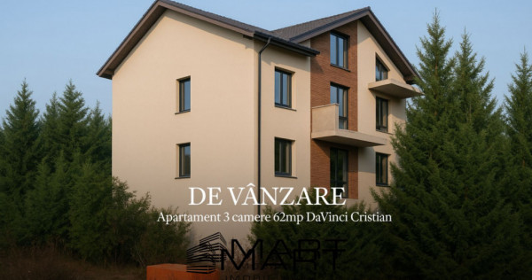 Apartament 3 camere 62mp etaj 1 cartier Davinci Cristian