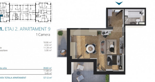 Apartament o camera, 40 mp, etajul 2, Zona Elite