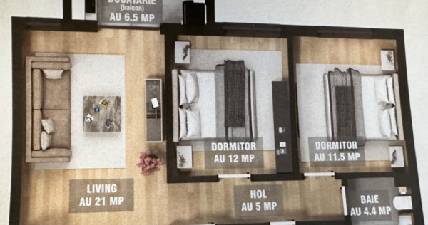 Apartament spațios 3 camere 0% comision,60Mp,2 băi, Milita