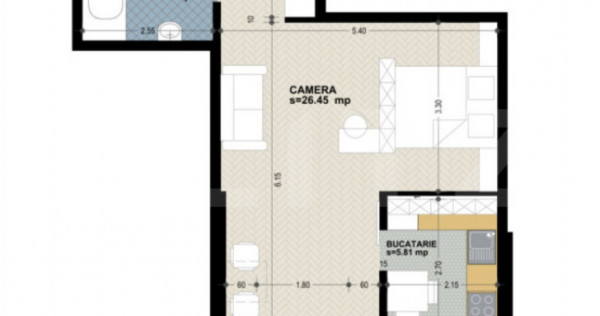 Apartament 1 camera, 41 mp, bucatarie inchisa, zona Dorobant